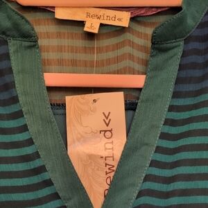 Rewind Teal and Navy Sleeveless Striped Belted Mini Dress